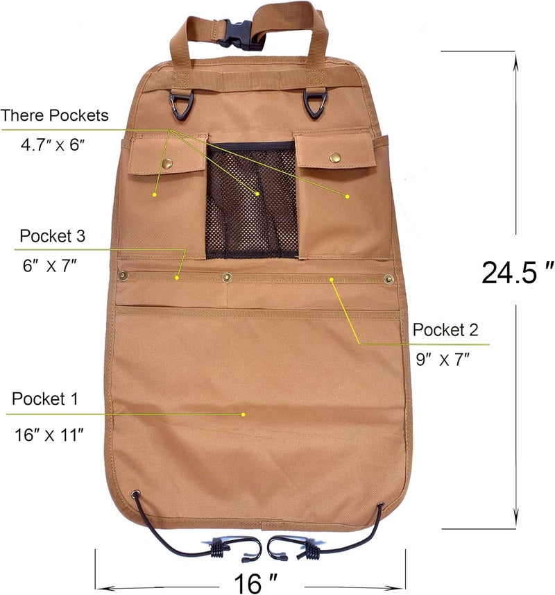 BEATUNEE Car Seat Back Organizer with Multiple Pockets and Hooks (brown) - Image 2